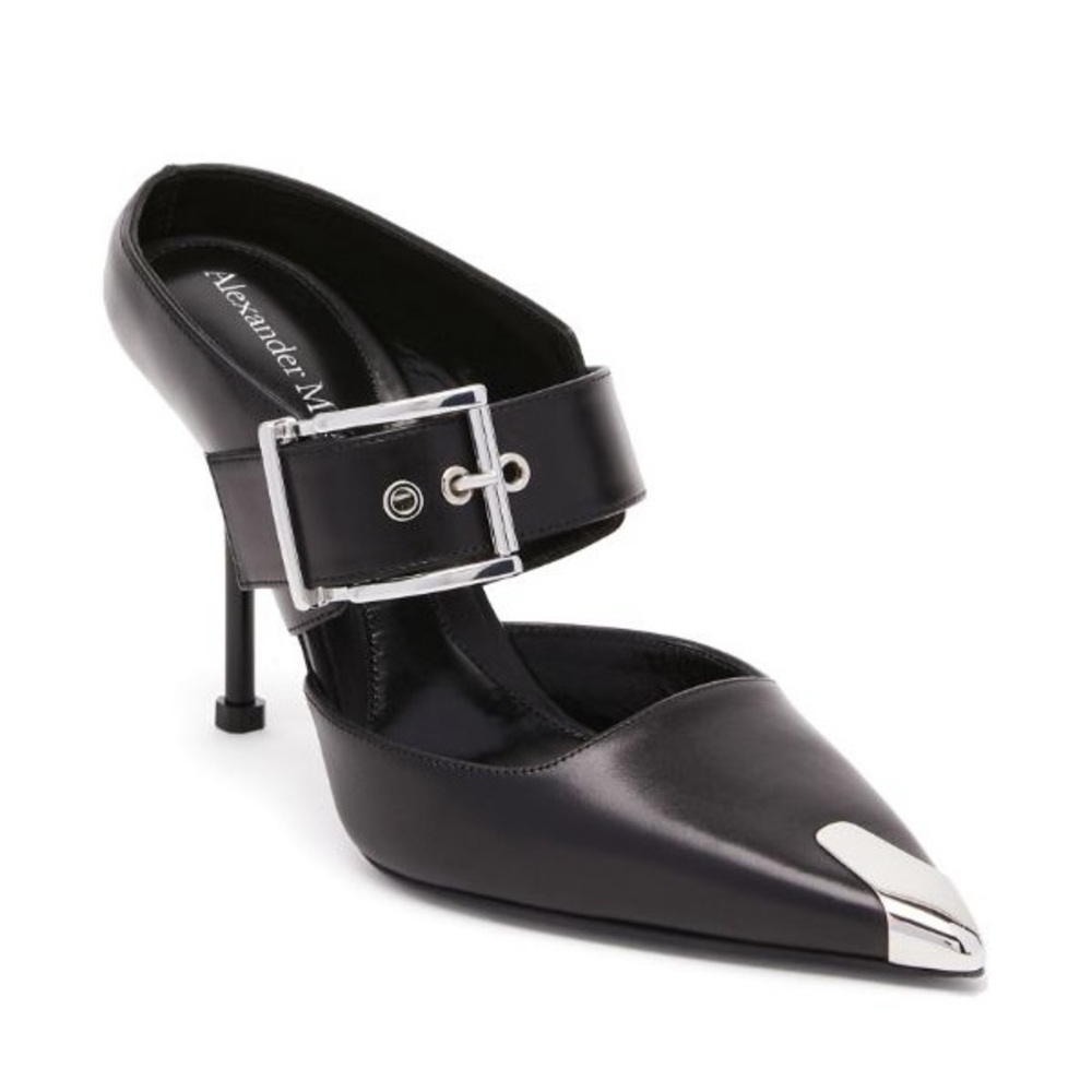 ALEXANDER MCQUEEN PUNK buckle 40mm leather mules BRAND NEW 7.5/37.5